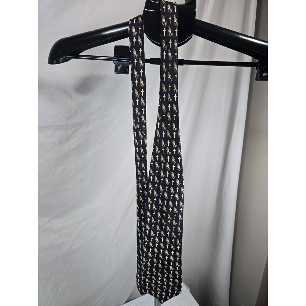 Jonathan‎ Rogers handmade necktie black  pattern of praying hands &crosses